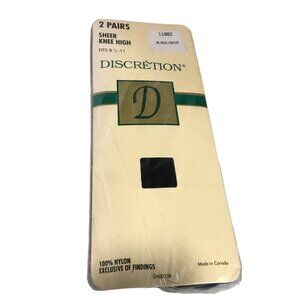 2 Pairs Discrétion Sheer Knee High Socks Black 8.5-11 Made Canada 100% Nylon